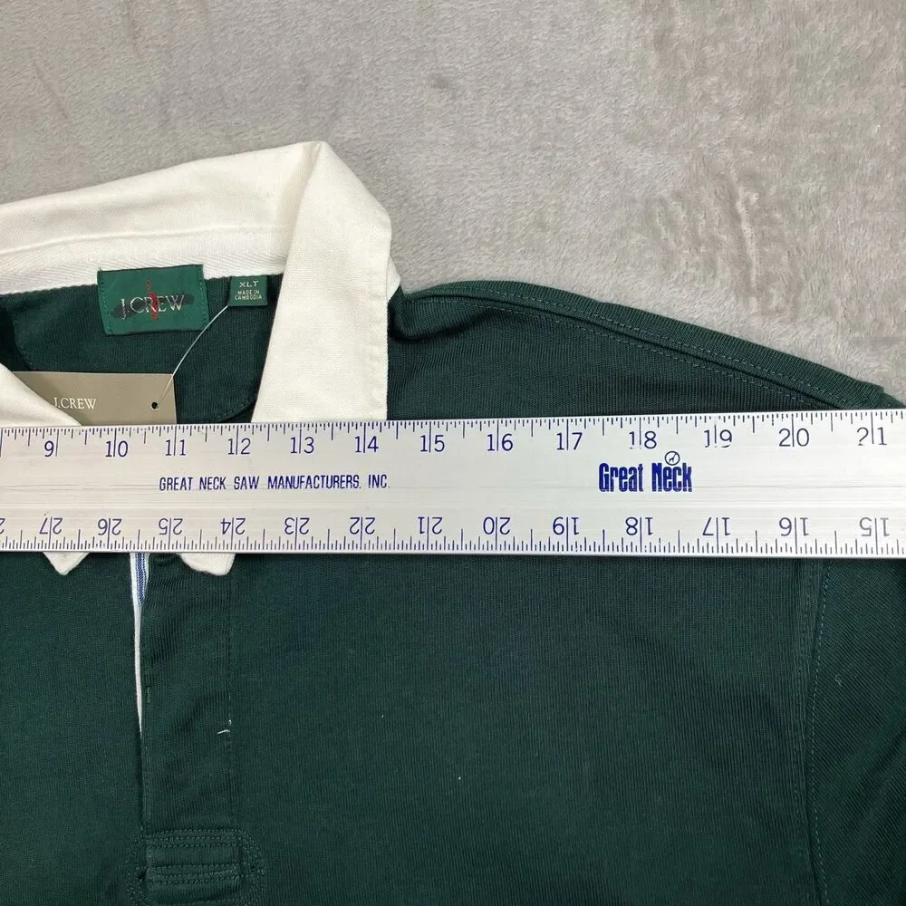 J.Crew Rugby Shirt Mens XL Tall Green Contrast Collar Striped Placket Preppy